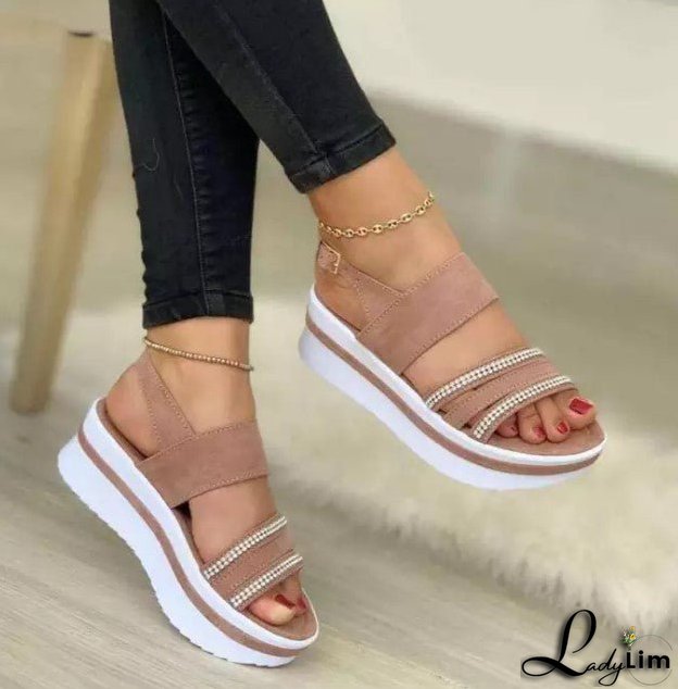 Large Size Thick Bottom Women's New Rhinestone Sandals