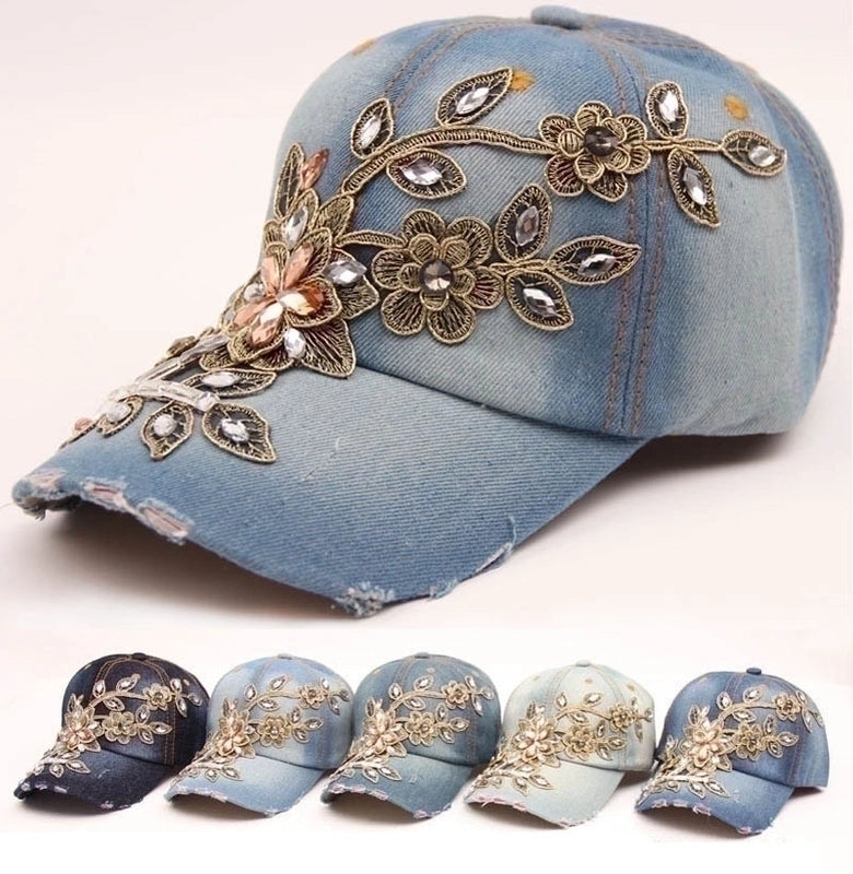 Unisex Retro Solid Color Rhinestone Baseball Cap