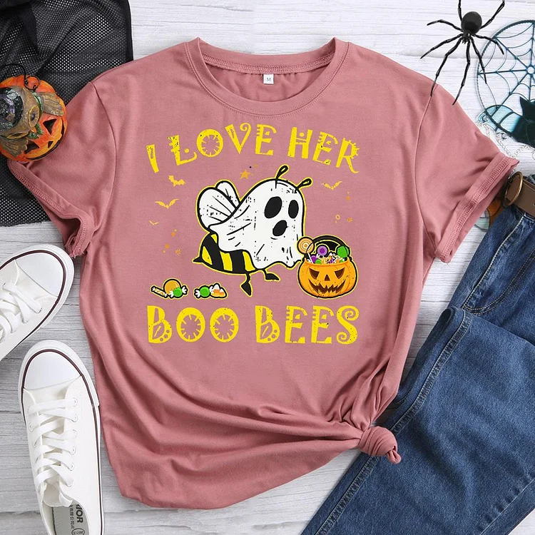 I Love Her Boo Bees Pumpkin Couples T-Shirt-07176