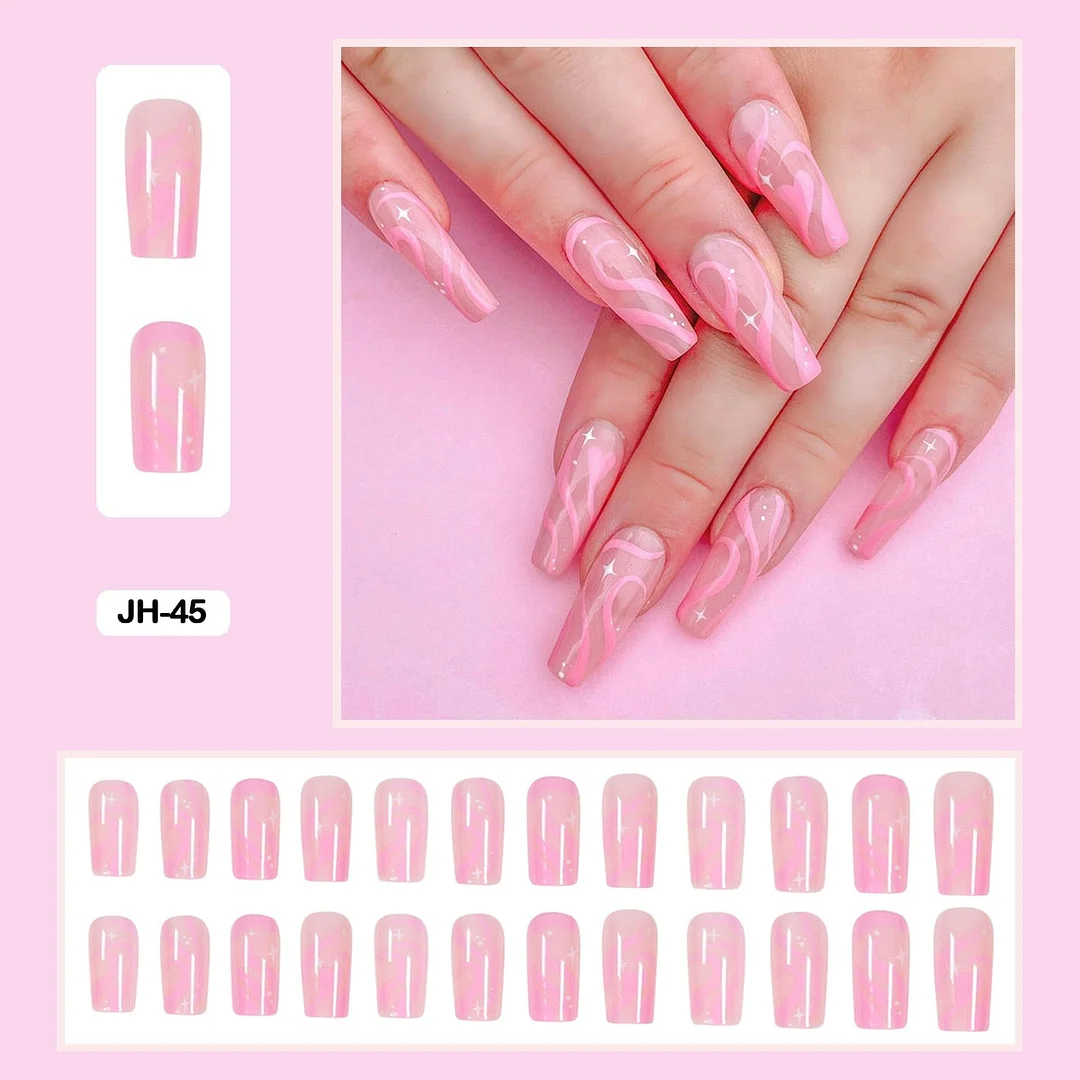 24pcs/box Long Trapezoid Fake Nails Geometric Simplicity Personality Graffiti Animal Pattern Nail Art Nails Press on With Glue-Nail Inspo
