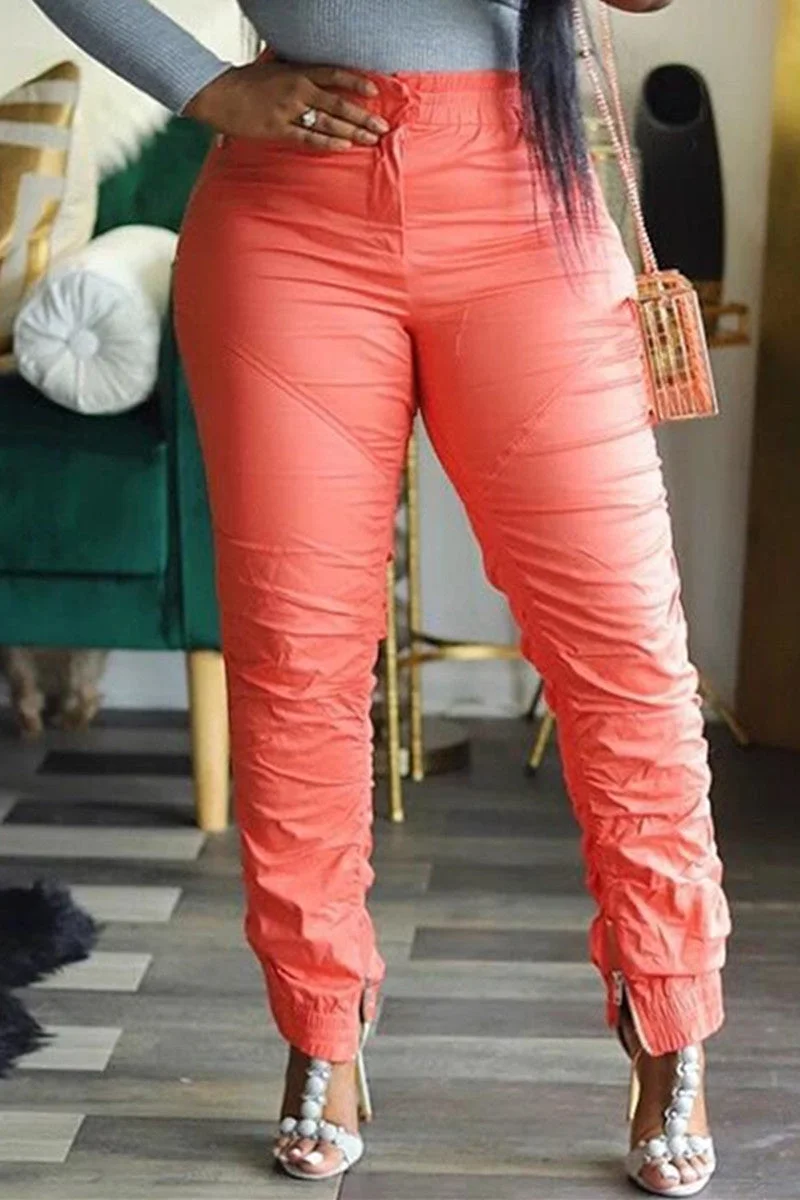 Fashion Casual Solid Split Joint Fold Regular High Waist Trousers