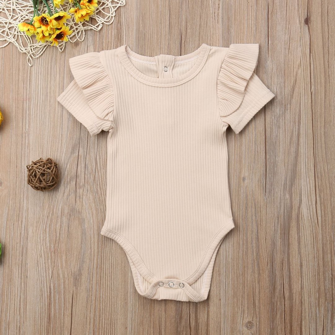 2018 Brand New Newborn Infant Kids Baby Girls Boys Short Sleeve Bodysuits Ruffles Sleeve Solid Cotton Jumpsuits Outfit 0-24M