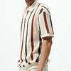 Hollow Knitted Striped Contrast Color Casual Polo Shirt