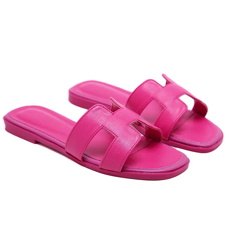 Women's Square Open Toe H-Slipper Summer Casual Flat Litchi Slippers VOCOSI VOCOSI