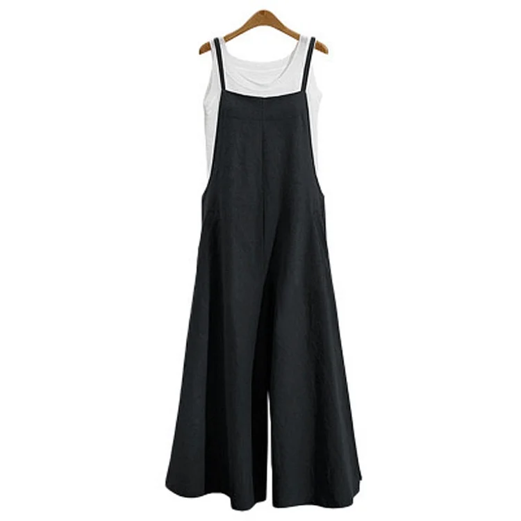 Casual Loose Solid Color Wide Leg Overalls