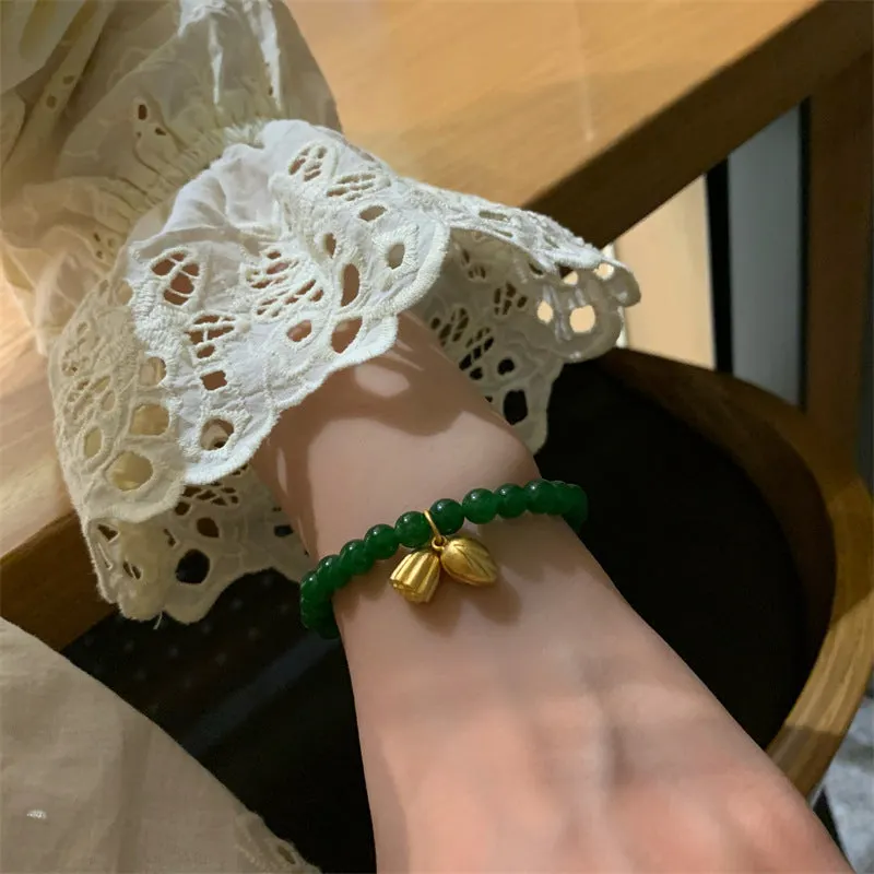 Lotus &bull; Green Chalcedony Sand Gold Bracelet