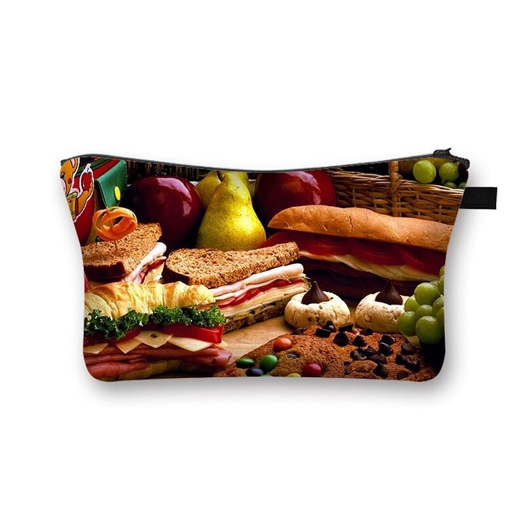 Food Printed Hand Hold Travel Storage Cosmetic Bag Toiletry Ba