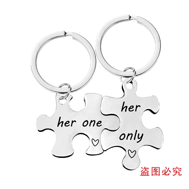 Key Chain Spot Stainless Steel Couple Jigsaw Pendant Pendant Valentine’s Day Gift Metal Keychain Engraving