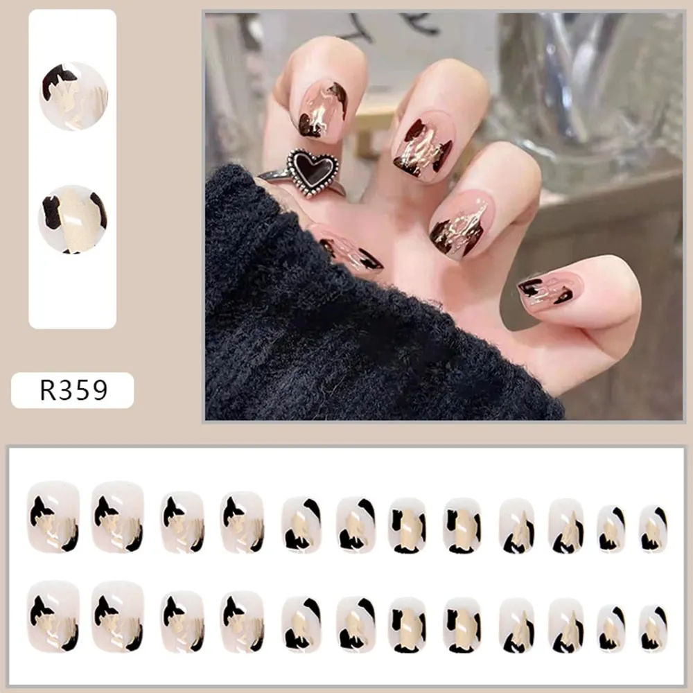 Fake Nail Patch Short Paragraph Ballet Nails Green & White color Finished Nail Piece 24PCS Glue Type nails set free shipping-Nail Inspo