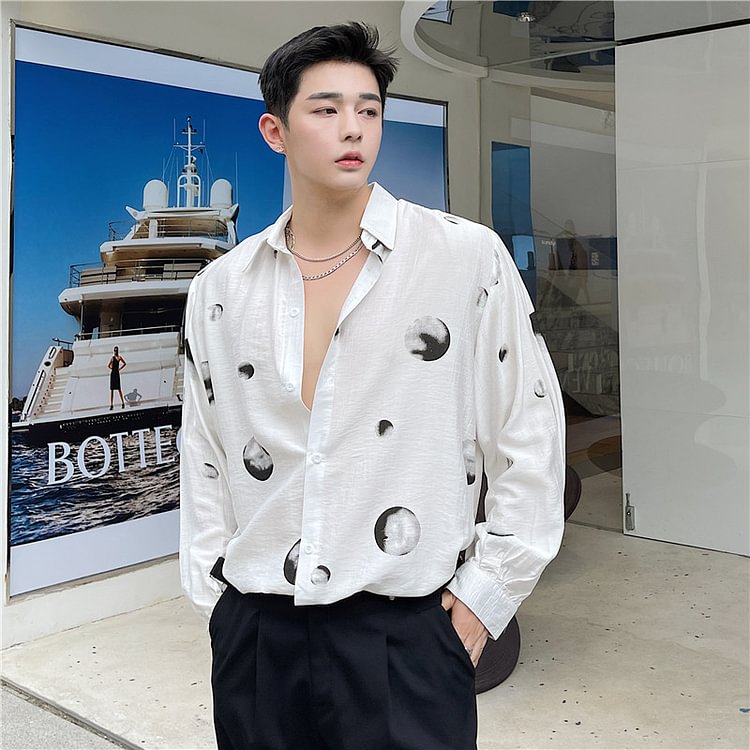 Dawfashion-New Trend Personality Digital Printing Chiffon Loose Casual Cool Long-sleeved Shirt-Yamamoto Diablo Clothing