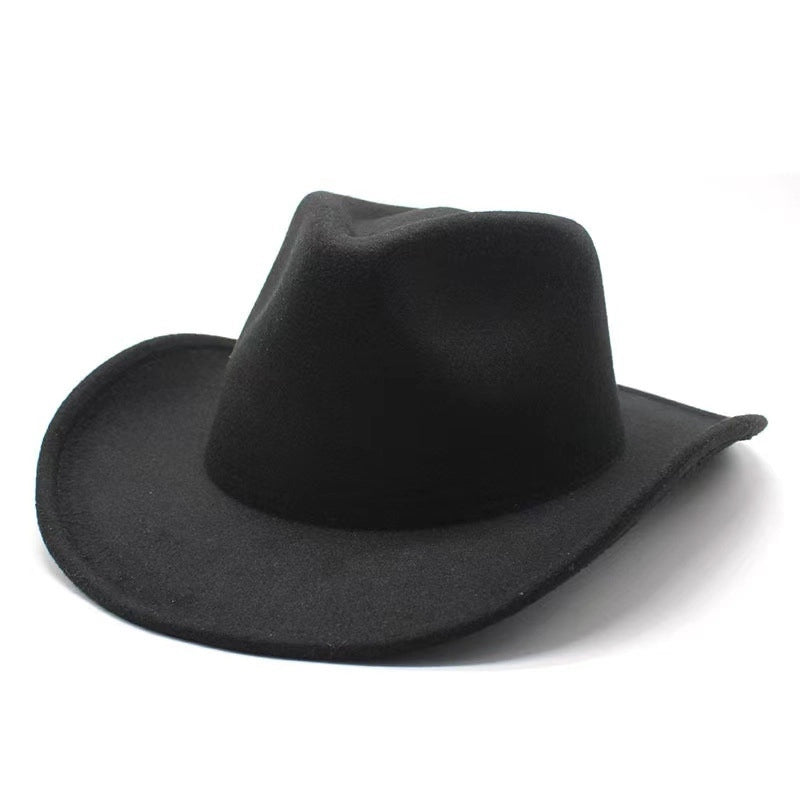 Top Hat Western Cowboy Hat Rolled Eaves Bump Top Retro Riding Hat Men’s And Women’s Woolen Felt Hat