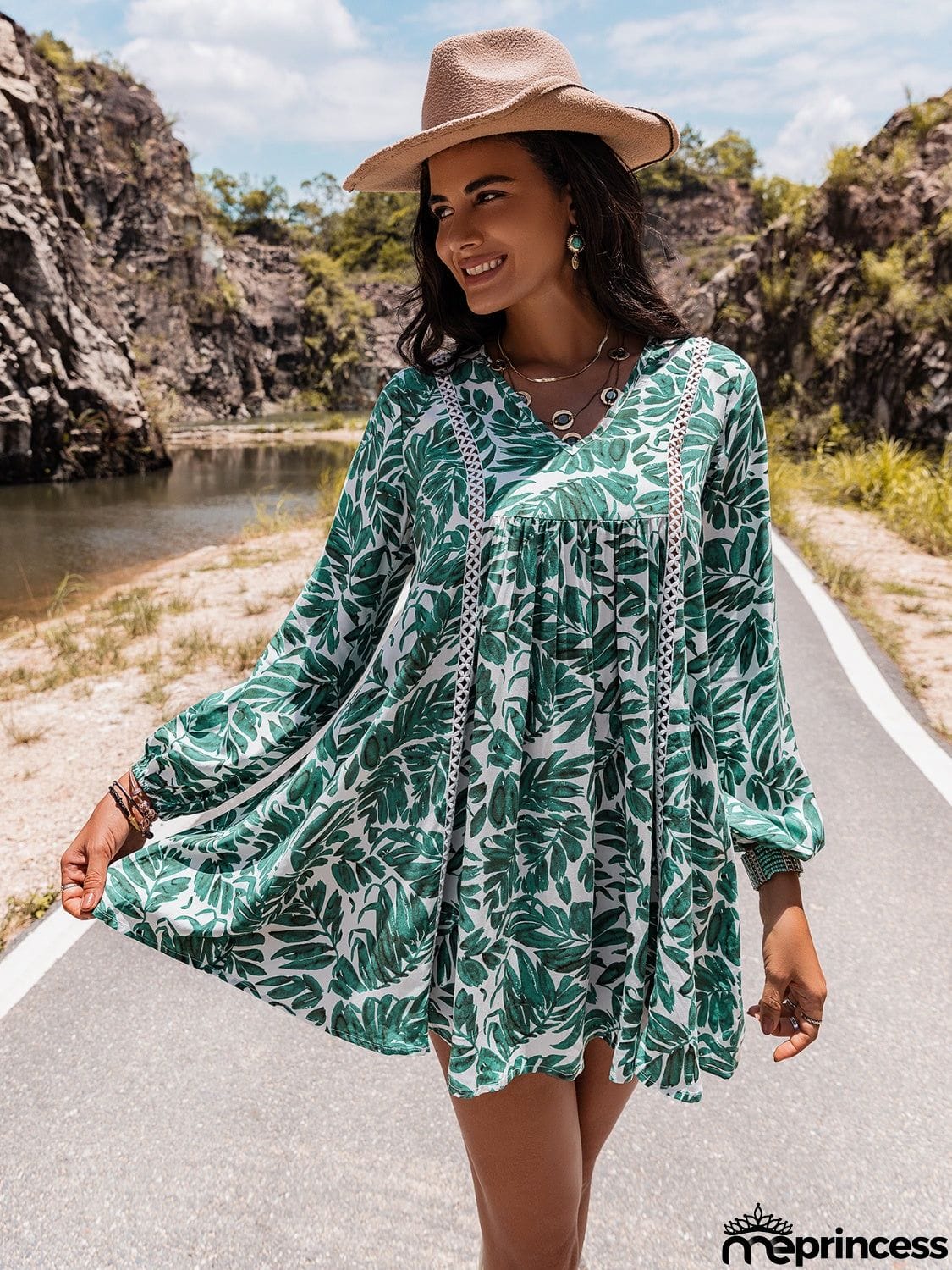 Long Sleeve V-Neck Mini Dress