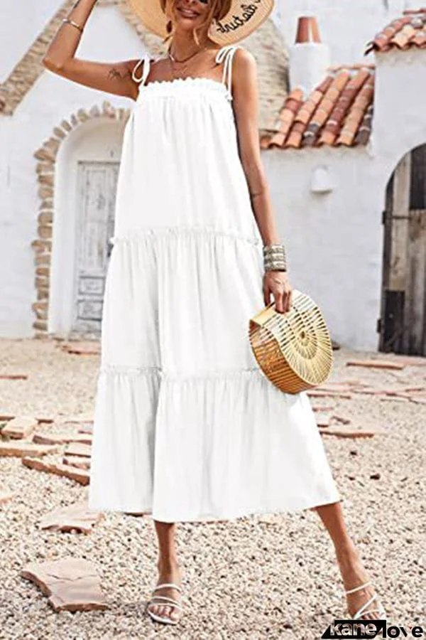 Shoulder Strap Sleeveless Layered Pleated Suspender Large Swing Dress