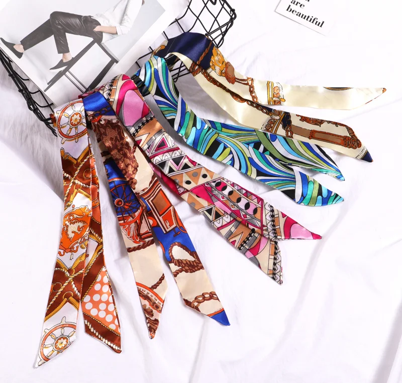 Silk Skinny Scarf Fashion Bag Handle Ribbon