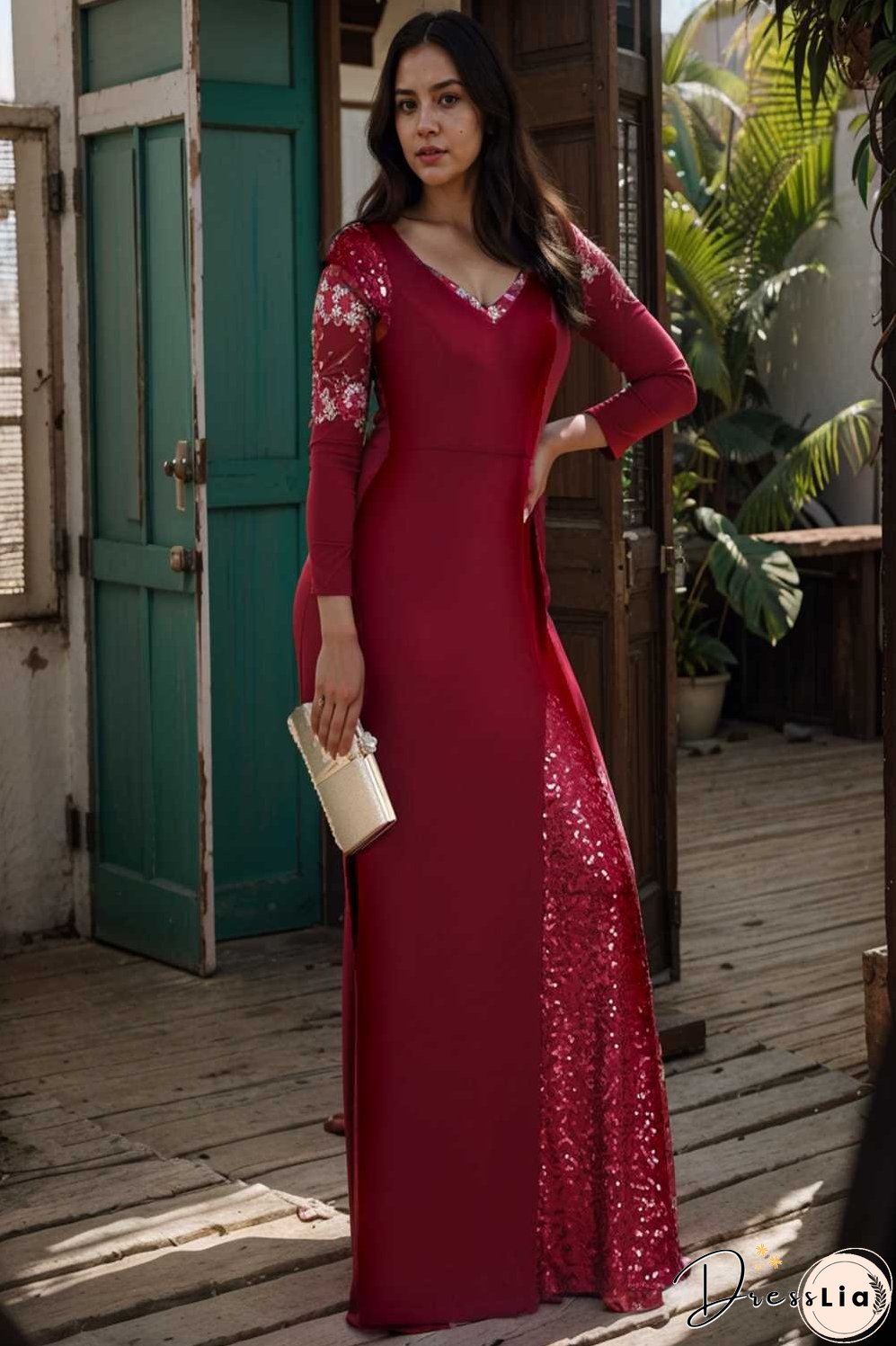 elegant sleeveless deep v neck fishtail evening gown