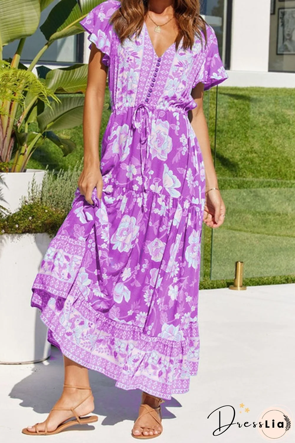 Women's Fashion Casual Flower Print Dresses Spring Summer Dresses Short Sleeve Dress Long Dress Plus Size Dress