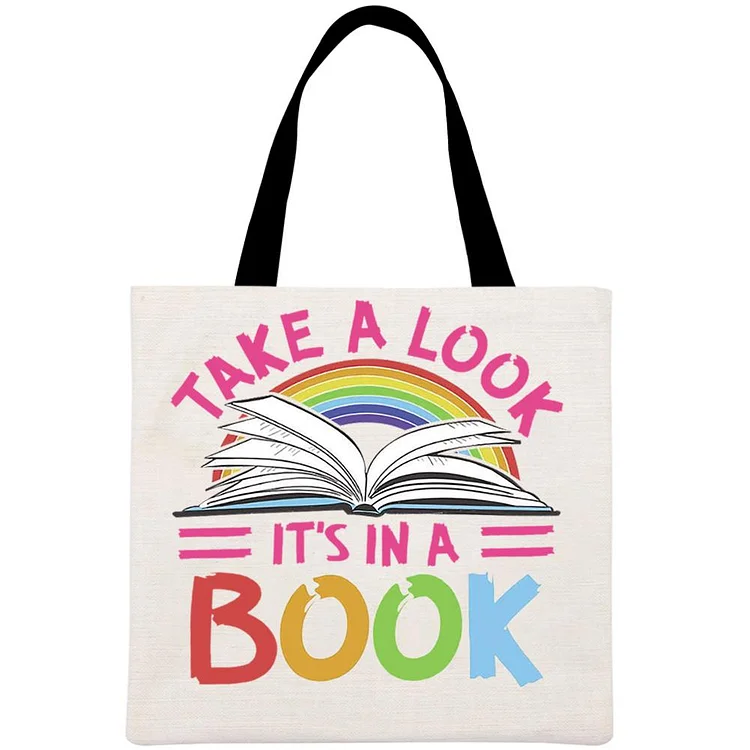 Take a Look It's in a Book Printed Linen Bag