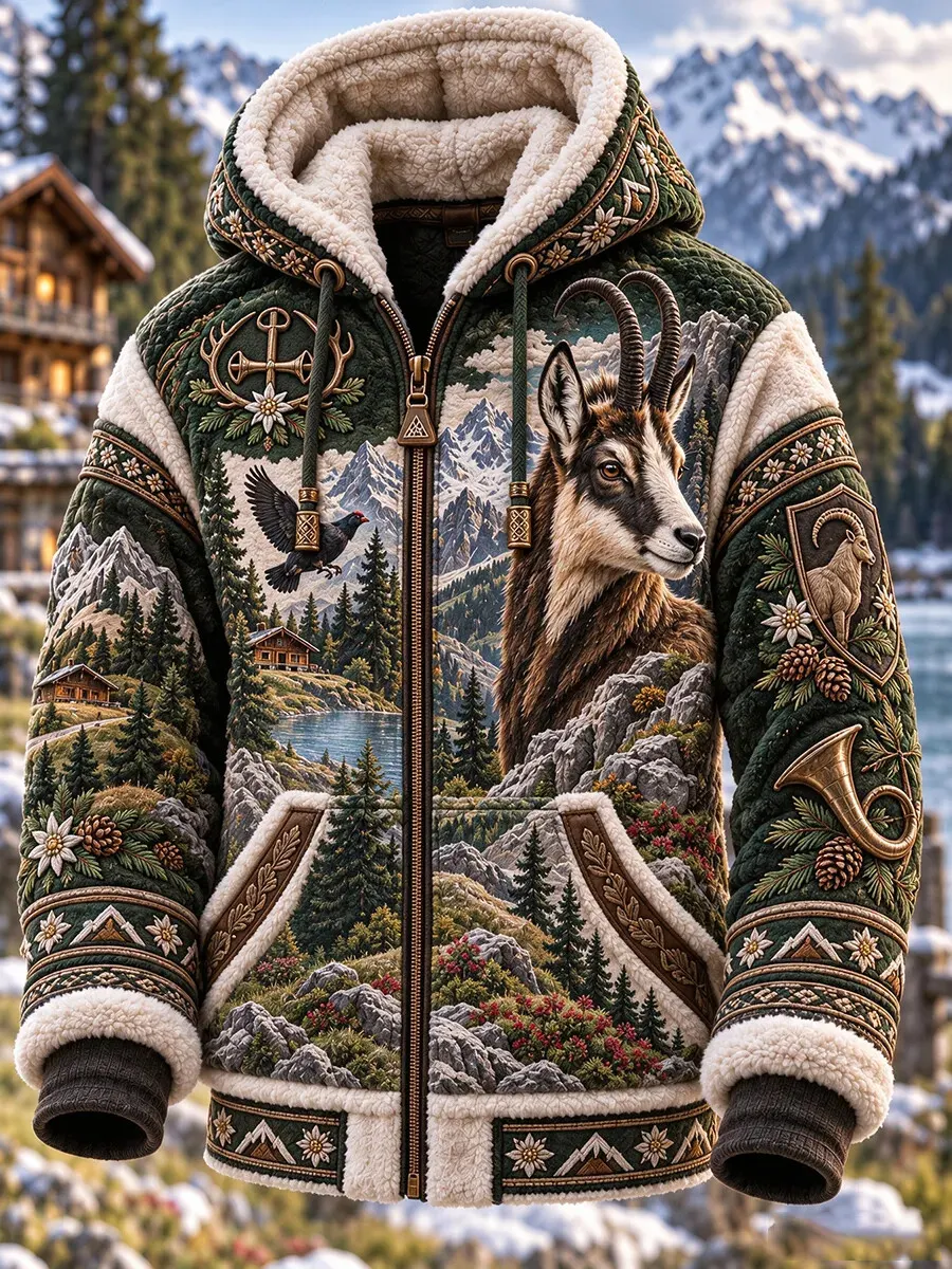 Men's Hunting Season Wildlife Forest Scenery Print Hooded Jacket