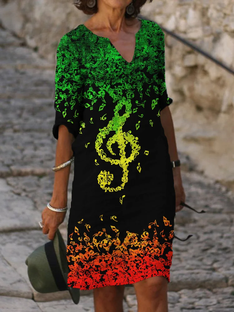 Rasta Gradient Music Notes Reggae Art Midi Dress