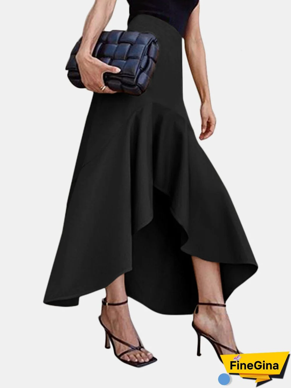 Women Fishtail Solid Color Patchwork High Waist Skirt