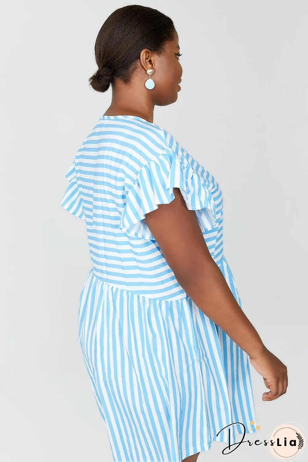 Ruffled-sleeved Striped Mini Dress P14497