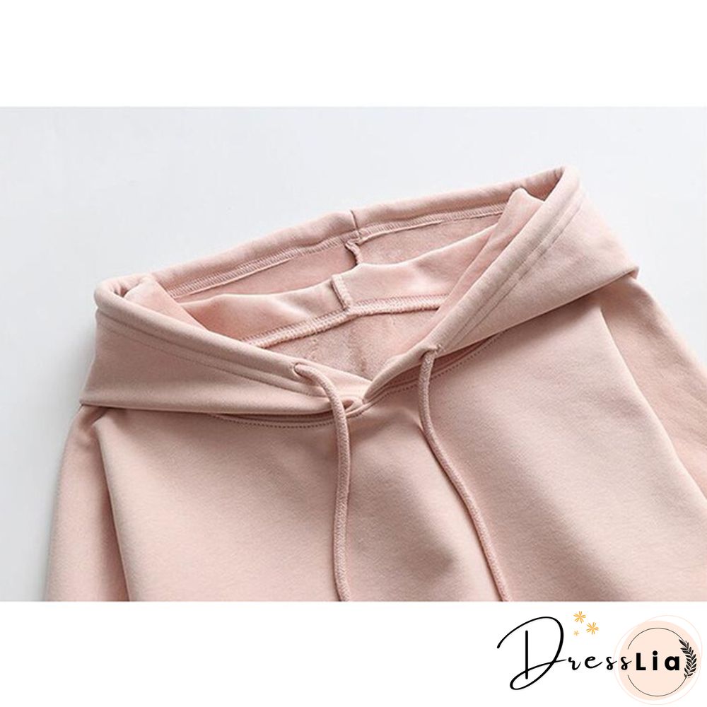 Women Fashion Corduroy Hoodies Female Solid Color Embroidery Hooded Tops Tracksuit