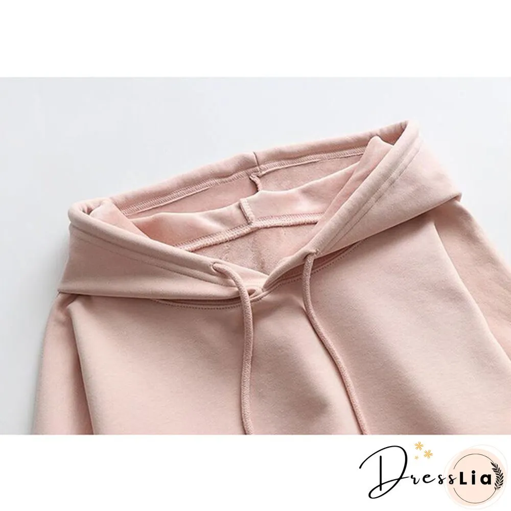 Women Fashion Corduroy Hoodies Female Solid Color Embroidery Hooded Tops Tracksuit
