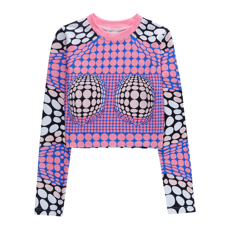 2021 Fall Female Clothing Streetwear Wholesale Items  Women Autumn Long Sleeve Printed Slim Fashion T Shirt Crop Tops
