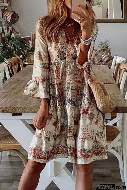 Fashion Holiday Printed Long Sleeve Dress