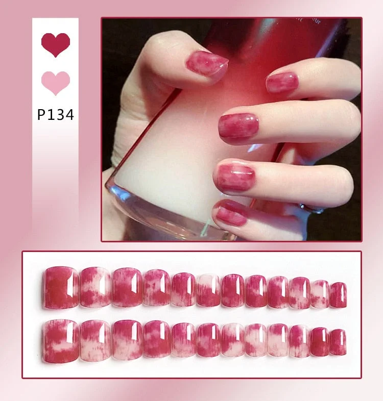 24Pcs/Set French Rhombus Designs False Nail Full Cover Fake Nails with Glue Detachable Wearable DIY Manicure Nail Art Tools-Nail Inspo