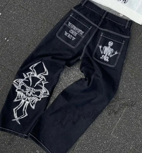 Gamistine fall outfits Y2K Jeans Harajuku Retro Elephant Graphic Baggy Jeans Blue Pants Women New Punk Rock Hip Hop Gothic Wide Leg Trousers Streetwear