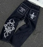 Gamistine fall outfits Y2K Jeans Harajuku Retro Elephant Graphic Baggy Jeans Blue Pants Women New Punk Rock Hip Hop Gothic Wide Leg Trousers Streetwear