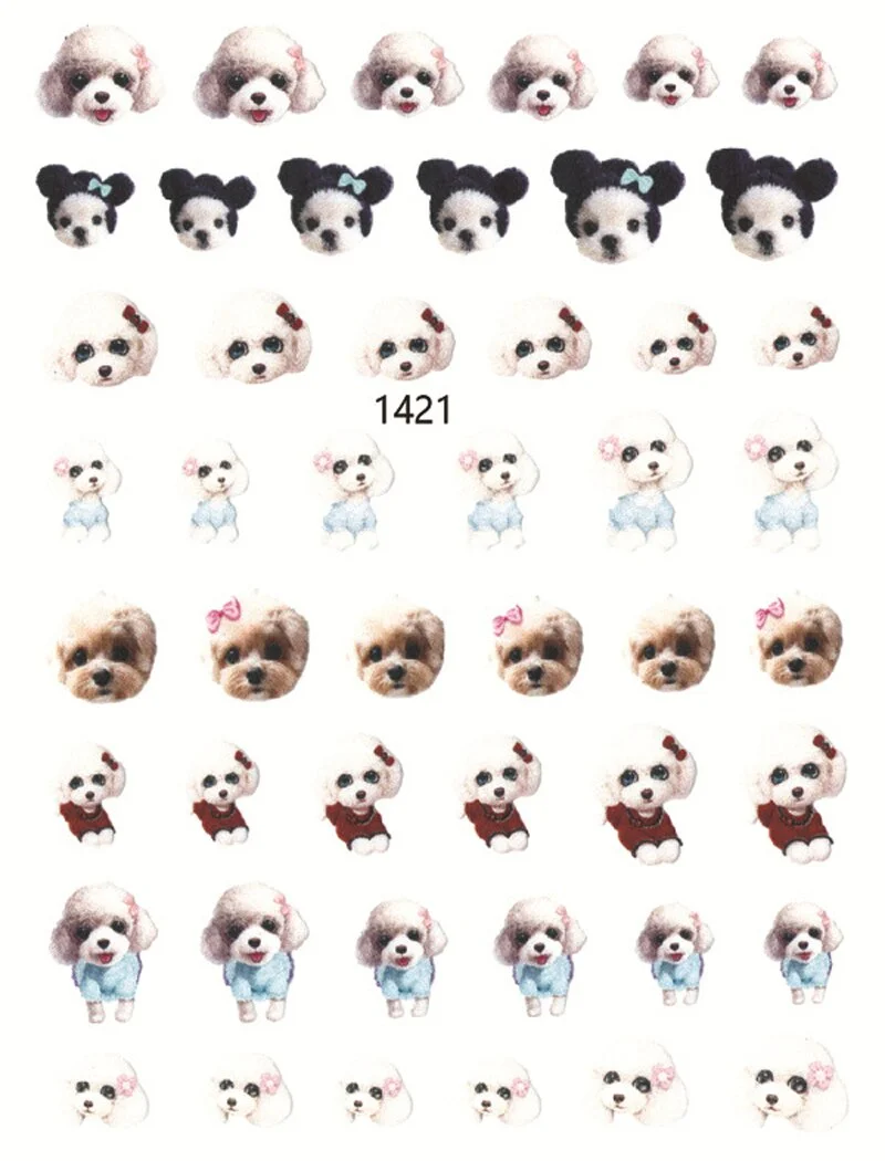 Nail Stickers Back Glue Cute Pet Bunny Puppy Kitten Designs Nail Decal Decoration Tips For Beauty Salons