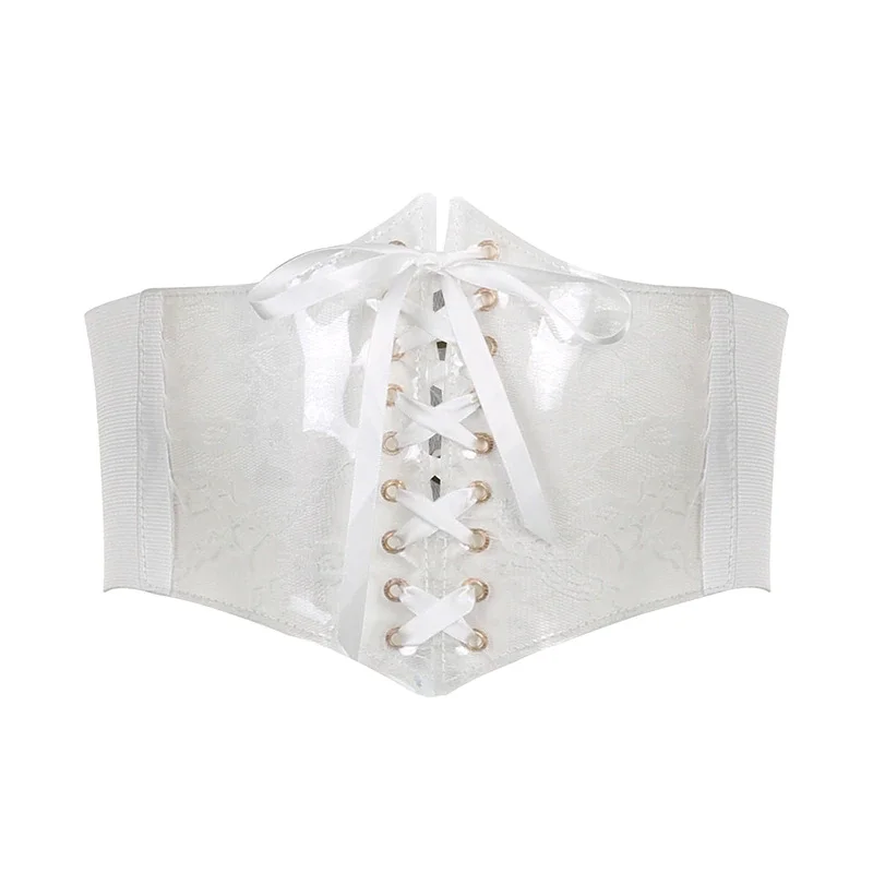Billionm Women Decorative Corset Black Sexy Lace Up Underbust Waist Bandage Bustier Body Slimming Wide Belt Dress Elastic Waistband