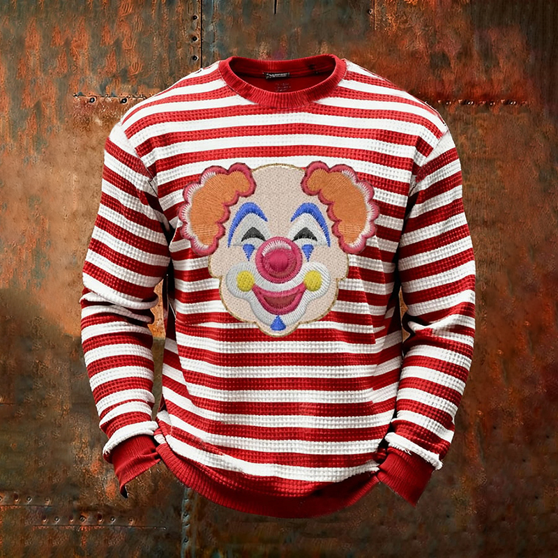 Men's Retro Clown Striped Print Waffle Sweatshirt elevenforest