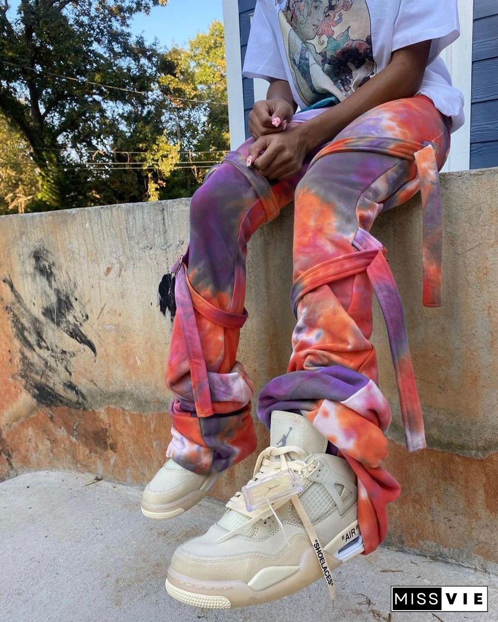 Tie Dye Print Joggers Outfits Gym Sporty Bandage Sweatpants