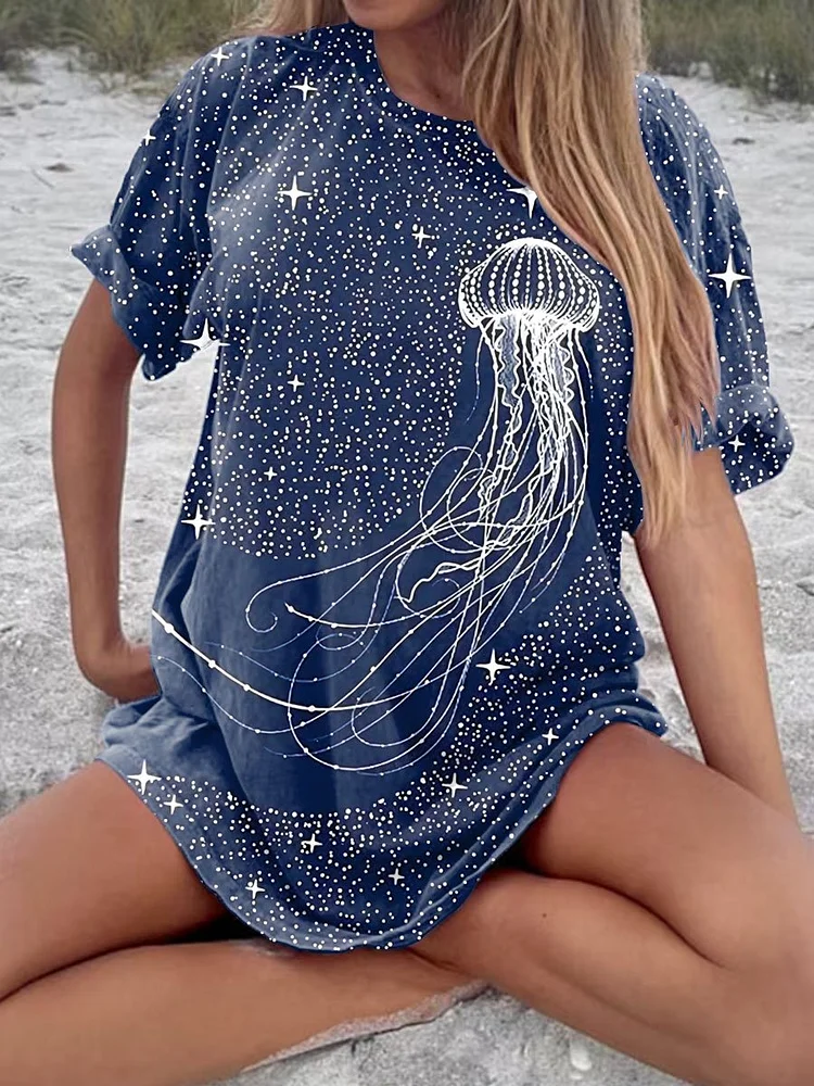 Women's Jellyfish Art Print Crew Neck Causl Shirt