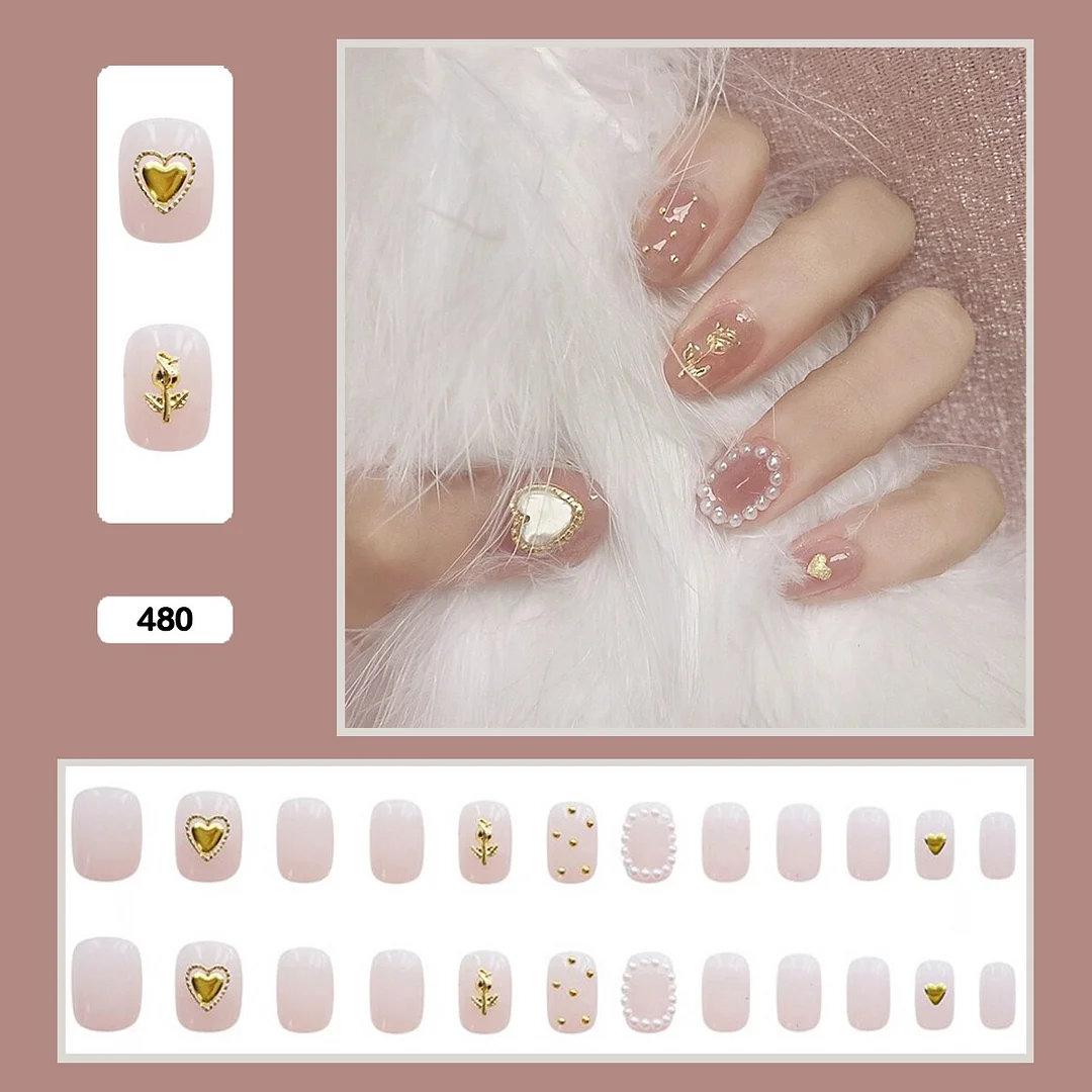 Fairy nail art Pearl decoration Wearable False Nails with glue 24pcs per box with wear tools-Nail Inspo