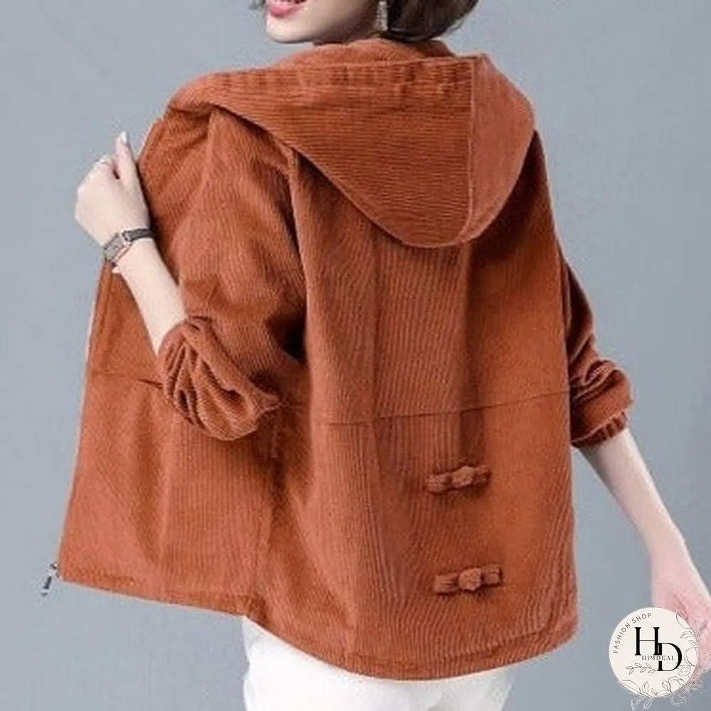 Autumn Winter Loose Short Jacket Casual Corduroy Jacket Women