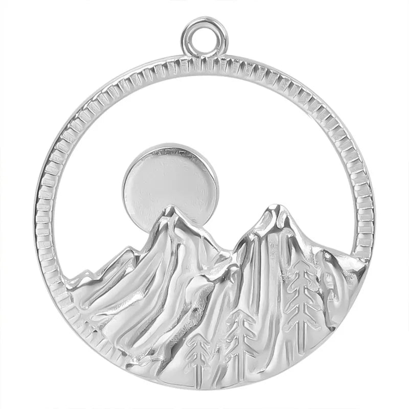 1 Piece 28*25mm Hole 1~1.9mm 304 Stainless Steel 18K Gold Plated Geometric Mountain Pendant