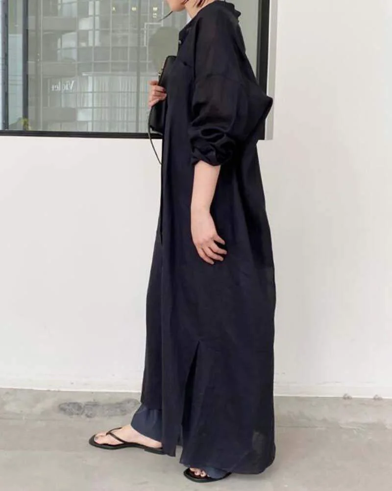 Solid Color Loose Shirt Dress