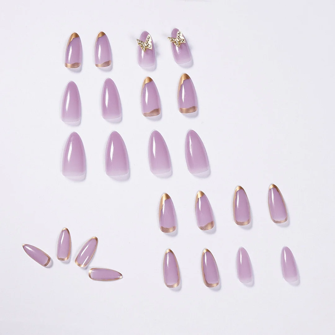 24pcs Smoke Purple Pnompenh Butterfly Fake Nails Full cover Fake Nails Glue DIY Manicure Nail Art Tools-Nail Inspo