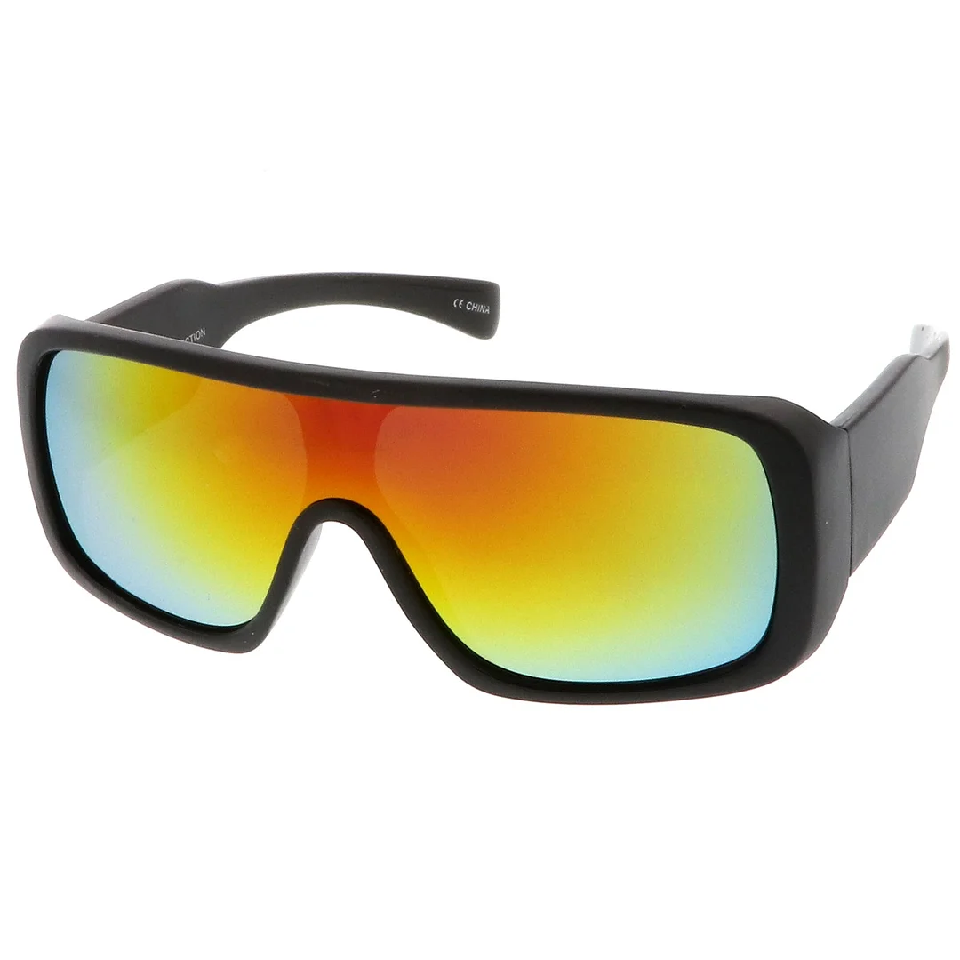 Men's Oversize Goggle Flat Top Mirror Mono Lens Shield glasses 60mm