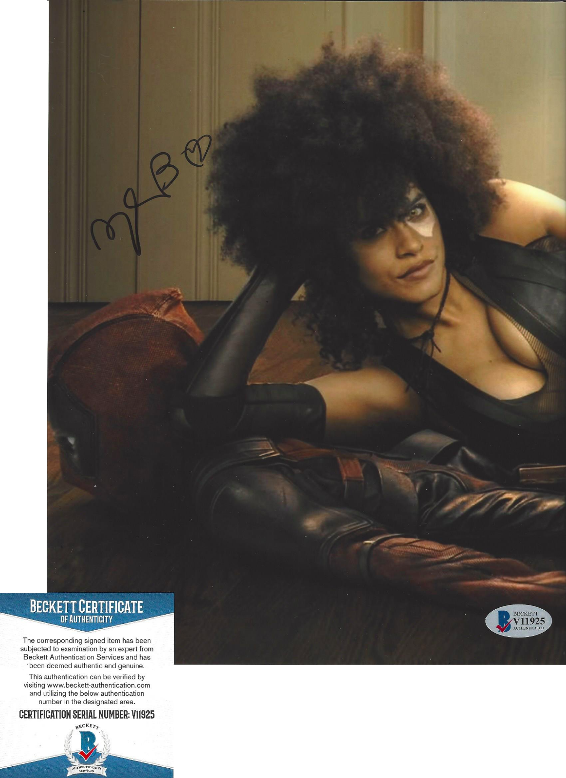 ZAZIE BEETZ SIGNED 'DEADPOOL' 8x10 MOVIE Photo Poster painting ACTRESS BECKETT COA BAS PROOF