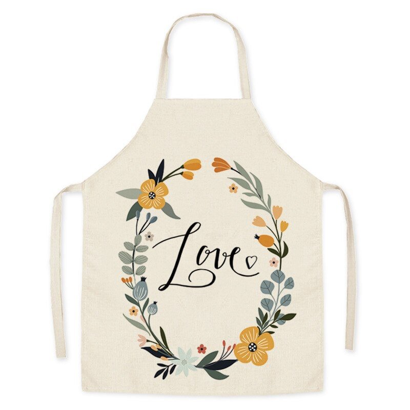 Linen Kitchen Apron - Nordic Style Flower letclo 
