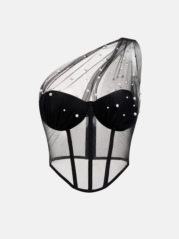 See-through Mesh Chest-wrapped Underwire Fishbone Vest