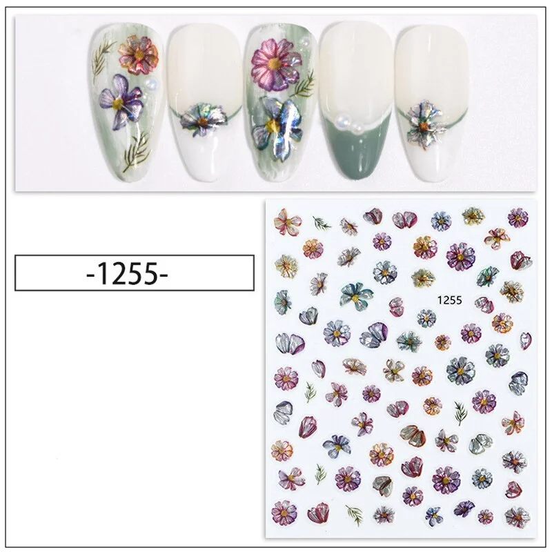 Nail Stickers Back Glue Multiple Color Laser 3D Petals Dried Flowers Designs Nail Decal Decoration Tips For Beauty Salons-Nail Inspo