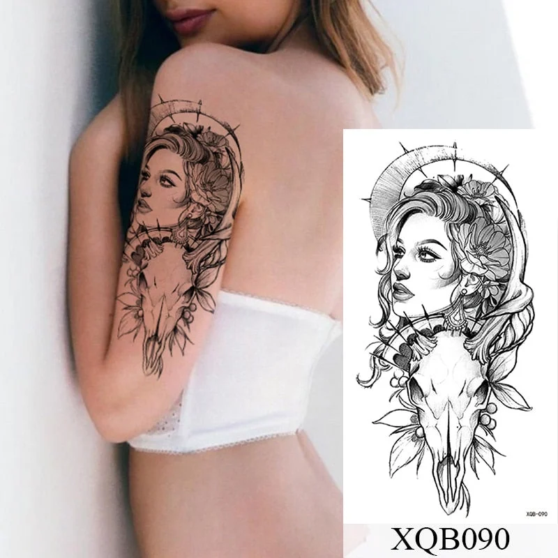 Waterproof Temporary Tattoo Sticker Moon Sea Mermaid Flash Tattoos Flowers Skull Dragon Body Art Arm Fake Tatoo Women Men
