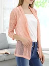 Vibrant V-Neck Crochet Cardigan - Elegant 3/4 Sleeve Mesh Slim Fit, Breathable, Casual, Comfortable, Women's Fashion Clothing for Daily Wear