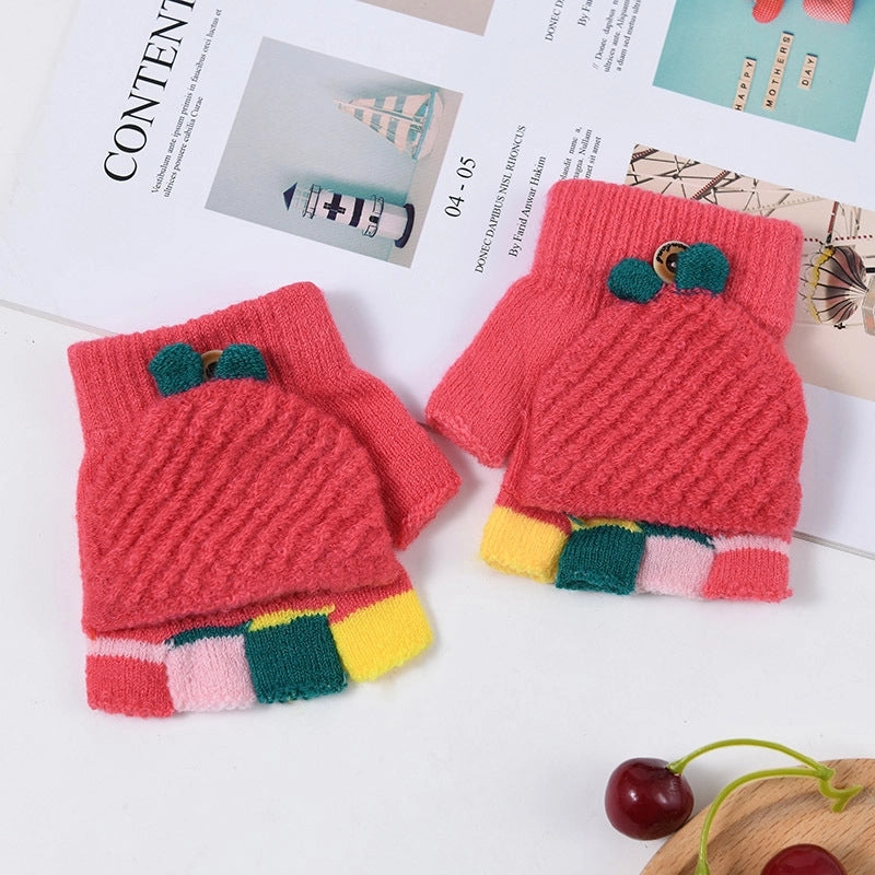 Autumn And Winter Children's Flip Knitted Gloves Half Finger Dual-purpose Boys And Girls Cute Warm Exposed Fingers Children Students4
